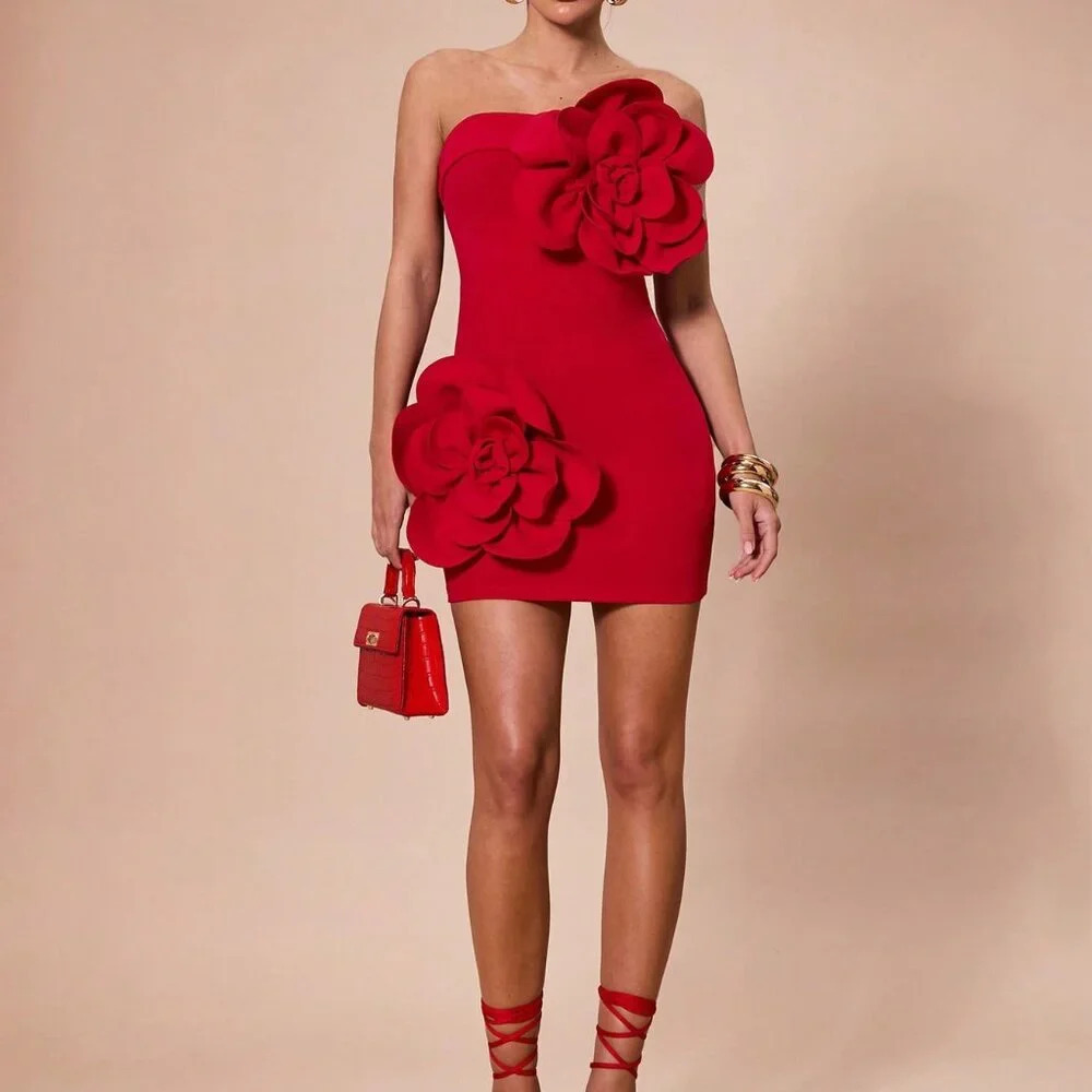 Red Party Women's Sleeveless Solid Mini Dress - Picture 1 of 7